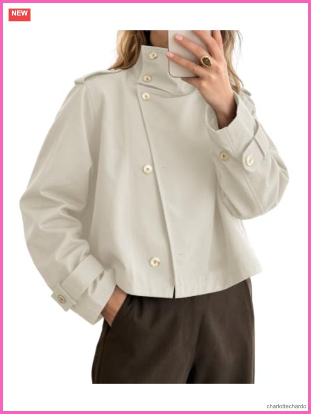 Women Cropped Trench Coat Lightweight Windbreaker Fall Jacket Long Sleeve
